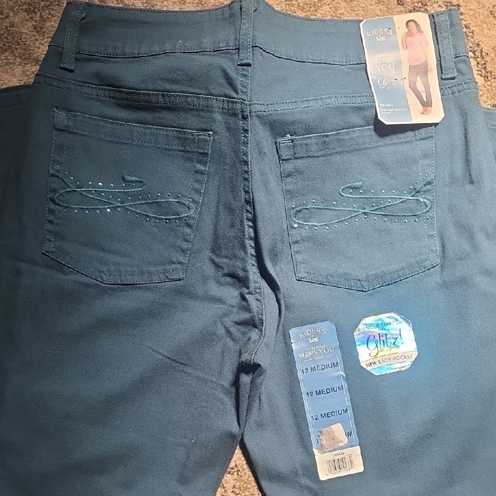 Riders by Lee Women's Teal Skinny Jeans with Embroidered Back Pocket - Picture 3 of 5